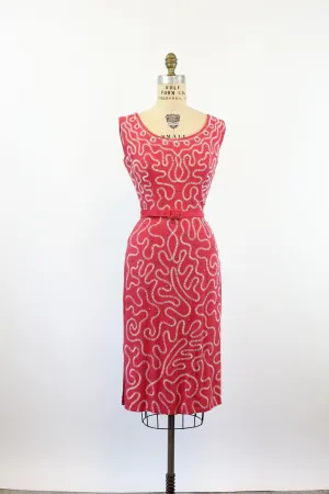 1950s LINEN coral BRASS STUD embroidered dress small | new spring