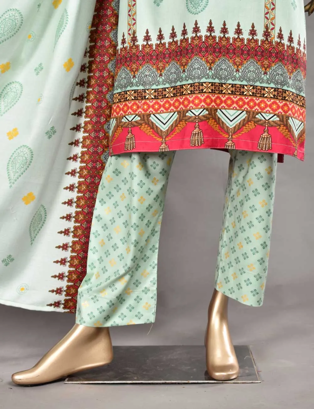 3 Pc Unstitched Linen Printed & Embroidered Dress with Printed Wool Shawl Dupatta - Flash (KL-01)