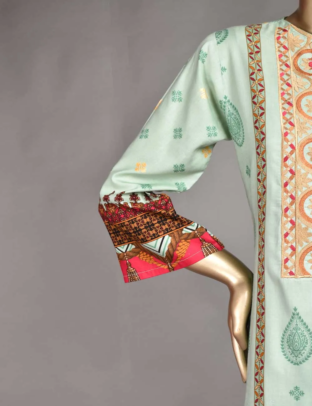 3 Pc Unstitched Linen Printed & Embroidered Dress with Printed Wool Shawl Dupatta - Flash (KL-01)
