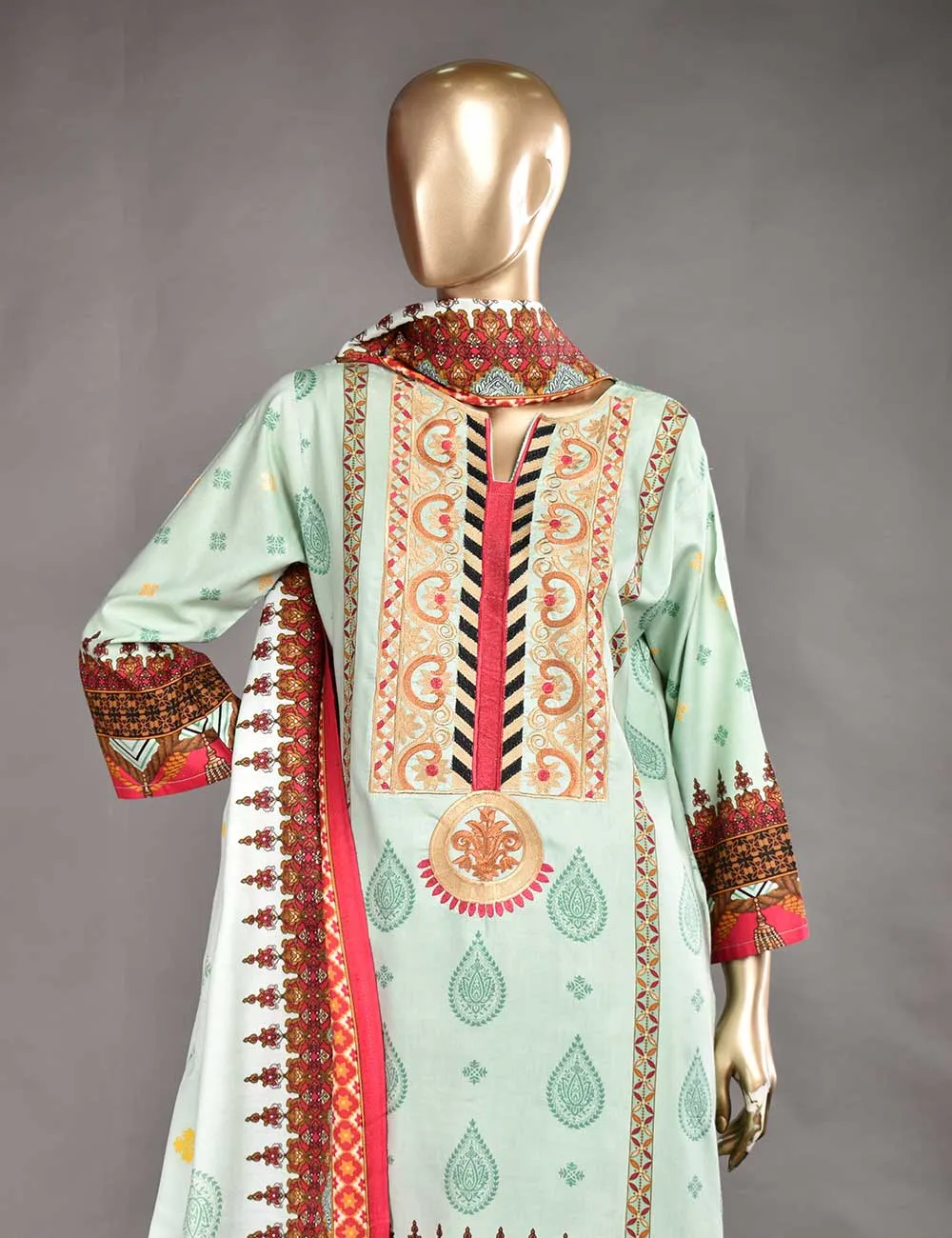 3 Pc Unstitched Linen Printed & Embroidered Dress with Printed Wool Shawl Dupatta - Flash (KL-01)