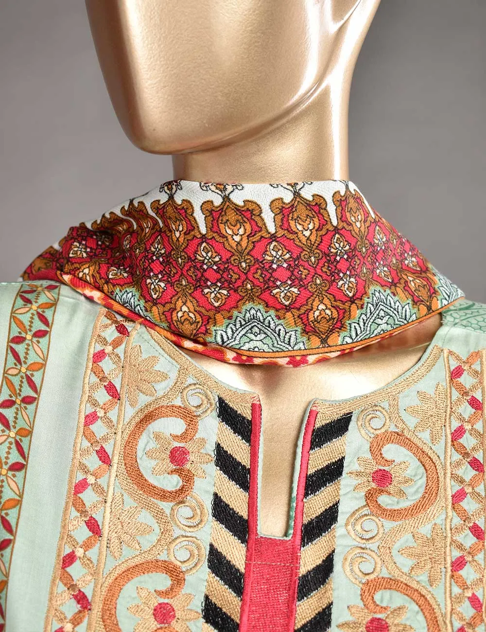 3 Pc Unstitched Linen Printed & Embroidered Dress with Printed Wool Shawl Dupatta - Flash (KL-01)