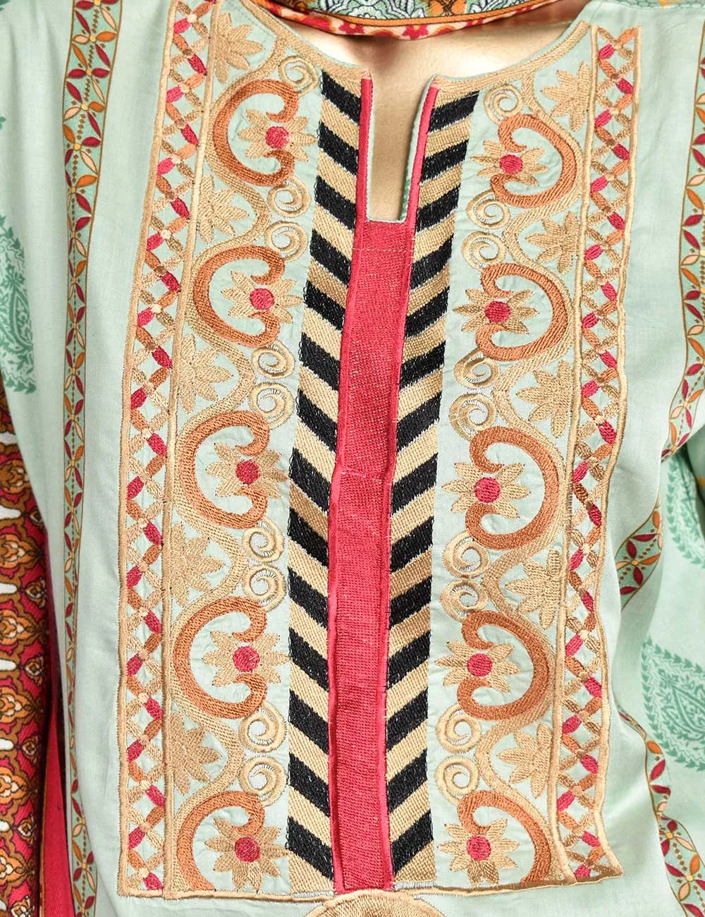3 Pc Unstitched Linen Printed & Embroidered Dress with Printed Wool Shawl Dupatta - Flash (KL-01)