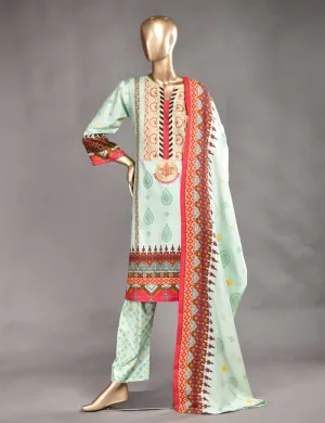 3 Pc Unstitched Linen Printed & Embroidered Dress with Printed Wool Shawl Dupatta - Flash (KL-01)