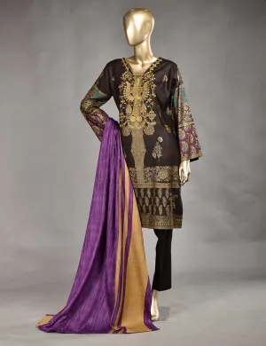 3 Pc Unstitched Linen Printed & Embroidered Dress with Printed Wool Shawl Dupatta - Monarchial Style (KL-08)