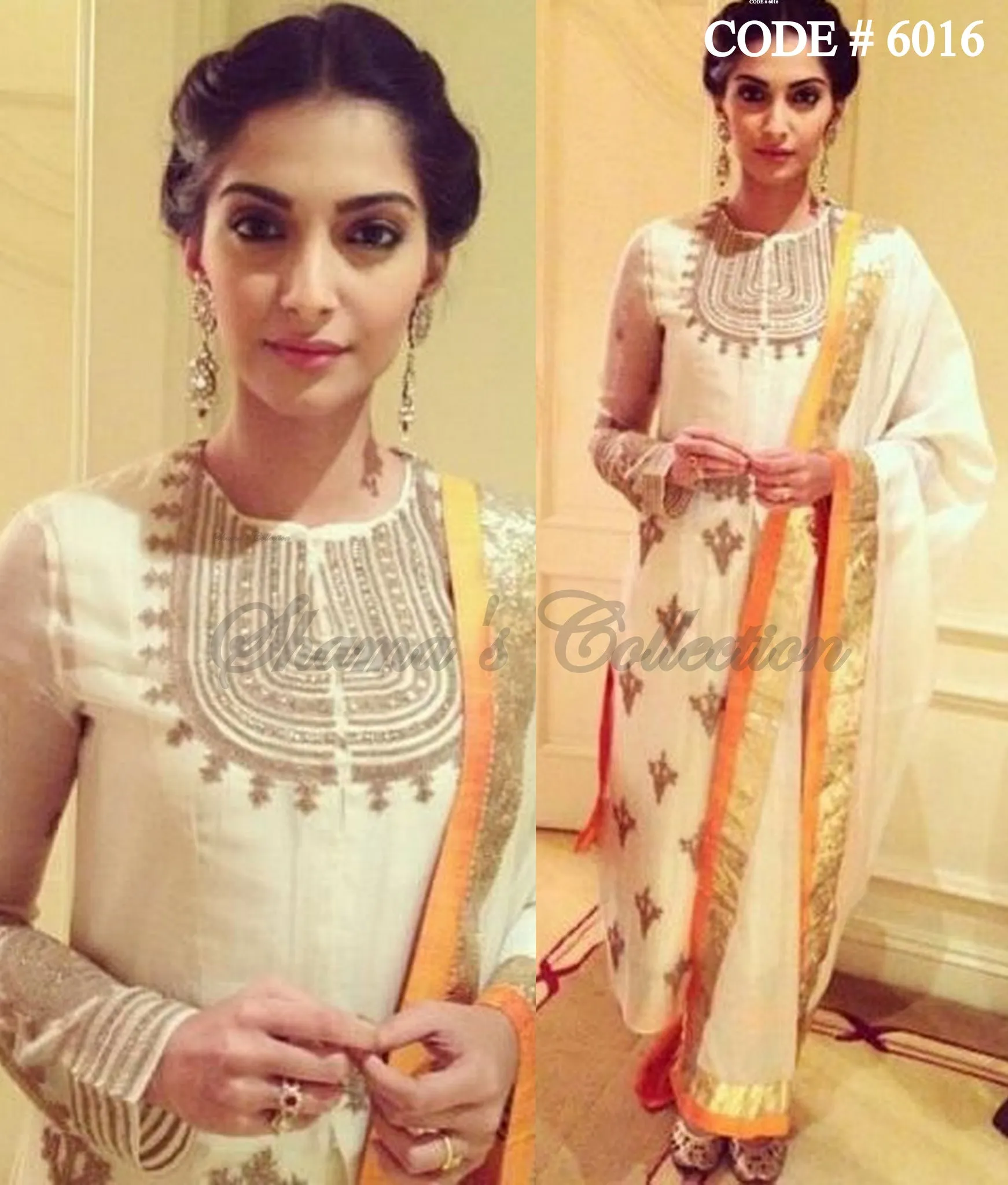 6016 Sonam Kapoor's off white-amber straight fit outfit set