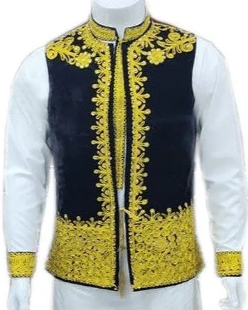 Afghan Black Vest with Charma Dozi Embroidery