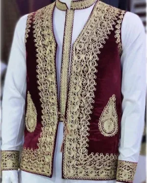 Afghan Maroon Vest Waistcoat
