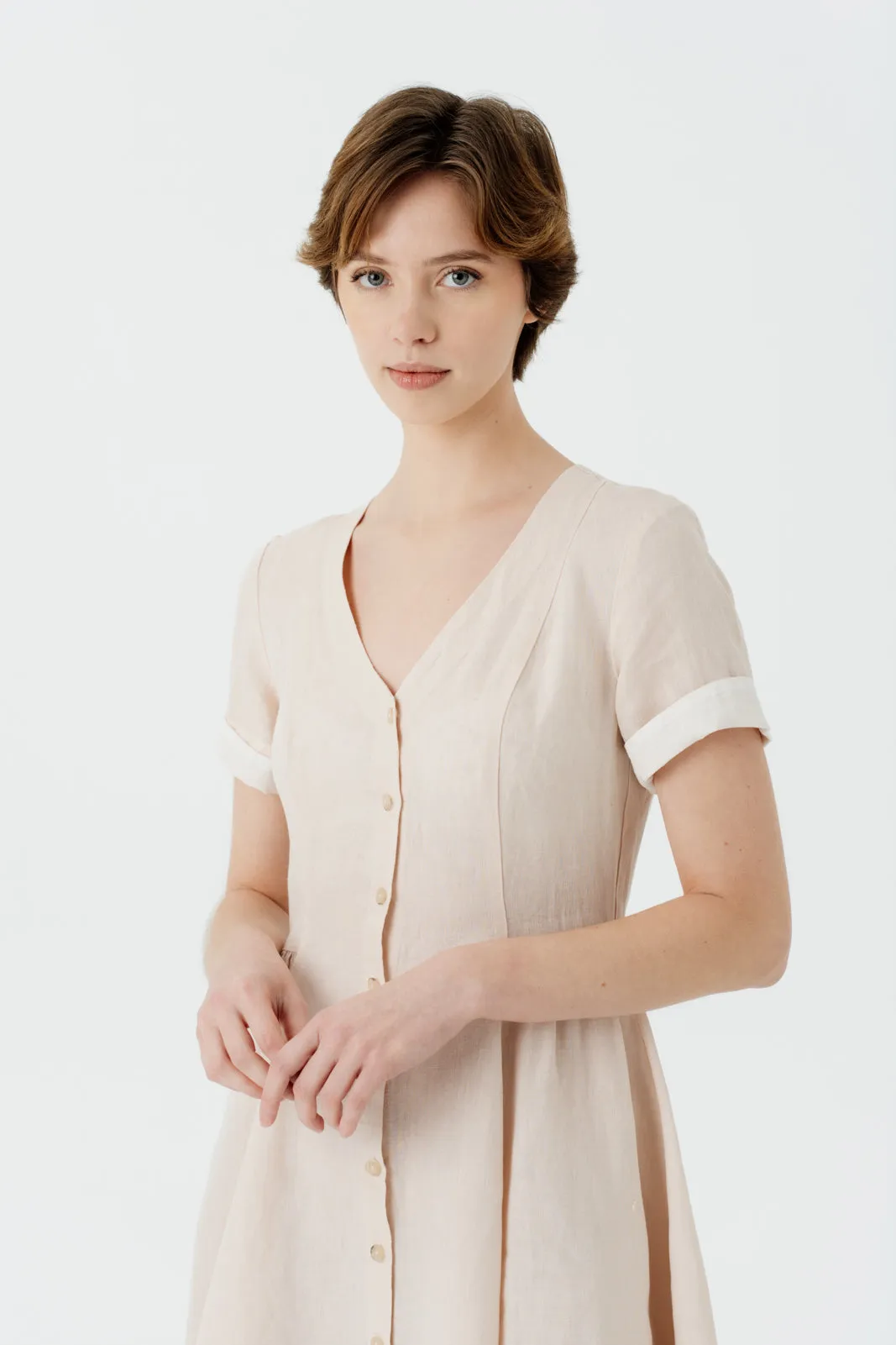 Agness Dress, Short Sleeve, Seashell White