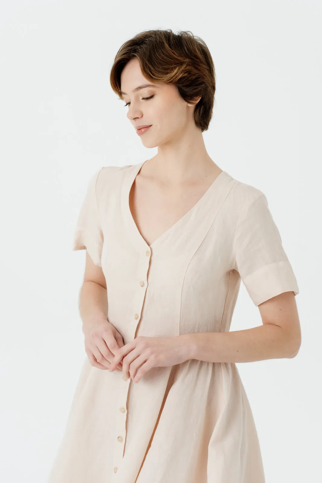 Agness Dress, Short Sleeve, Seashell White