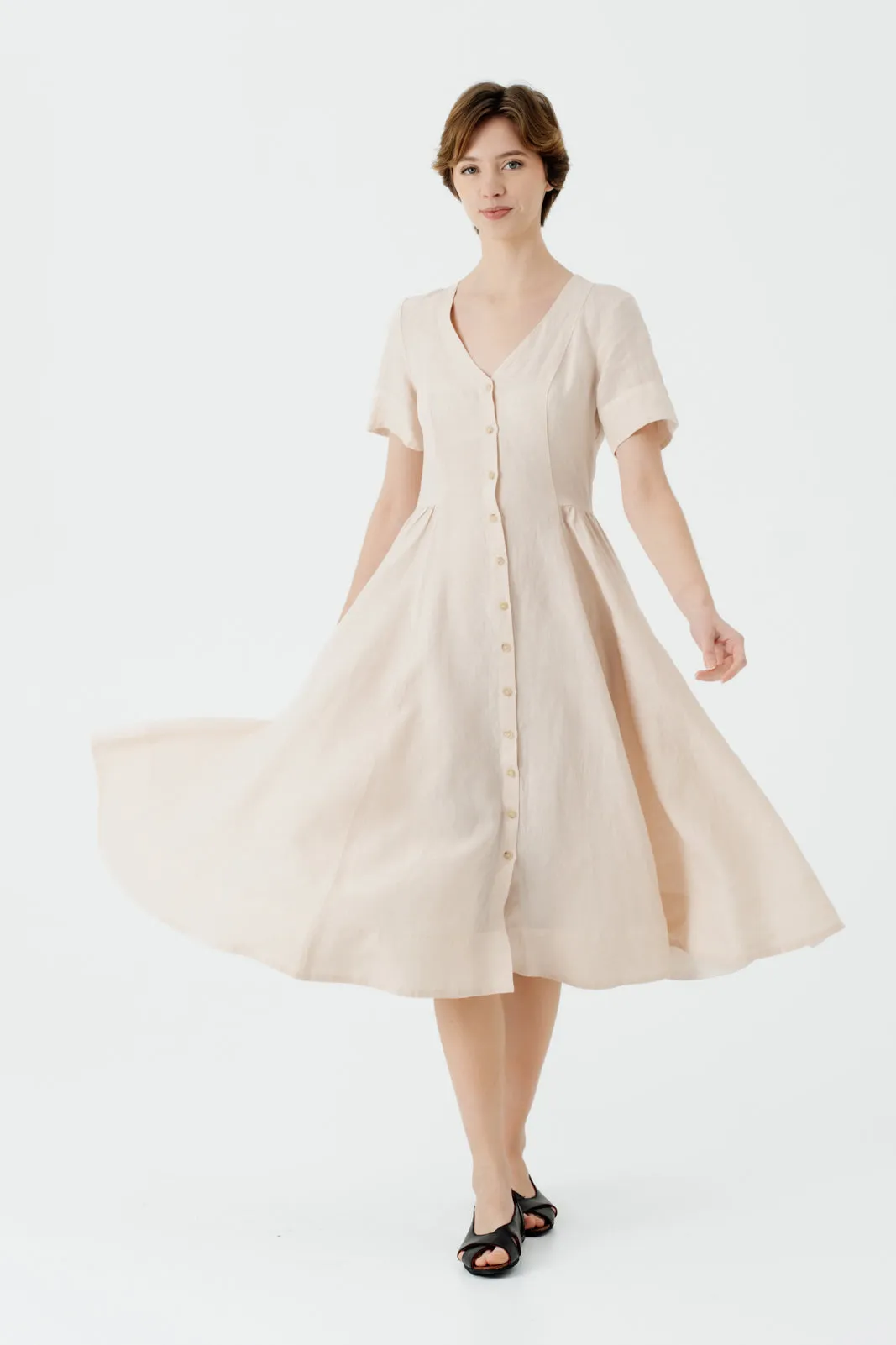 Agness Dress, Short Sleeve, Seashell White