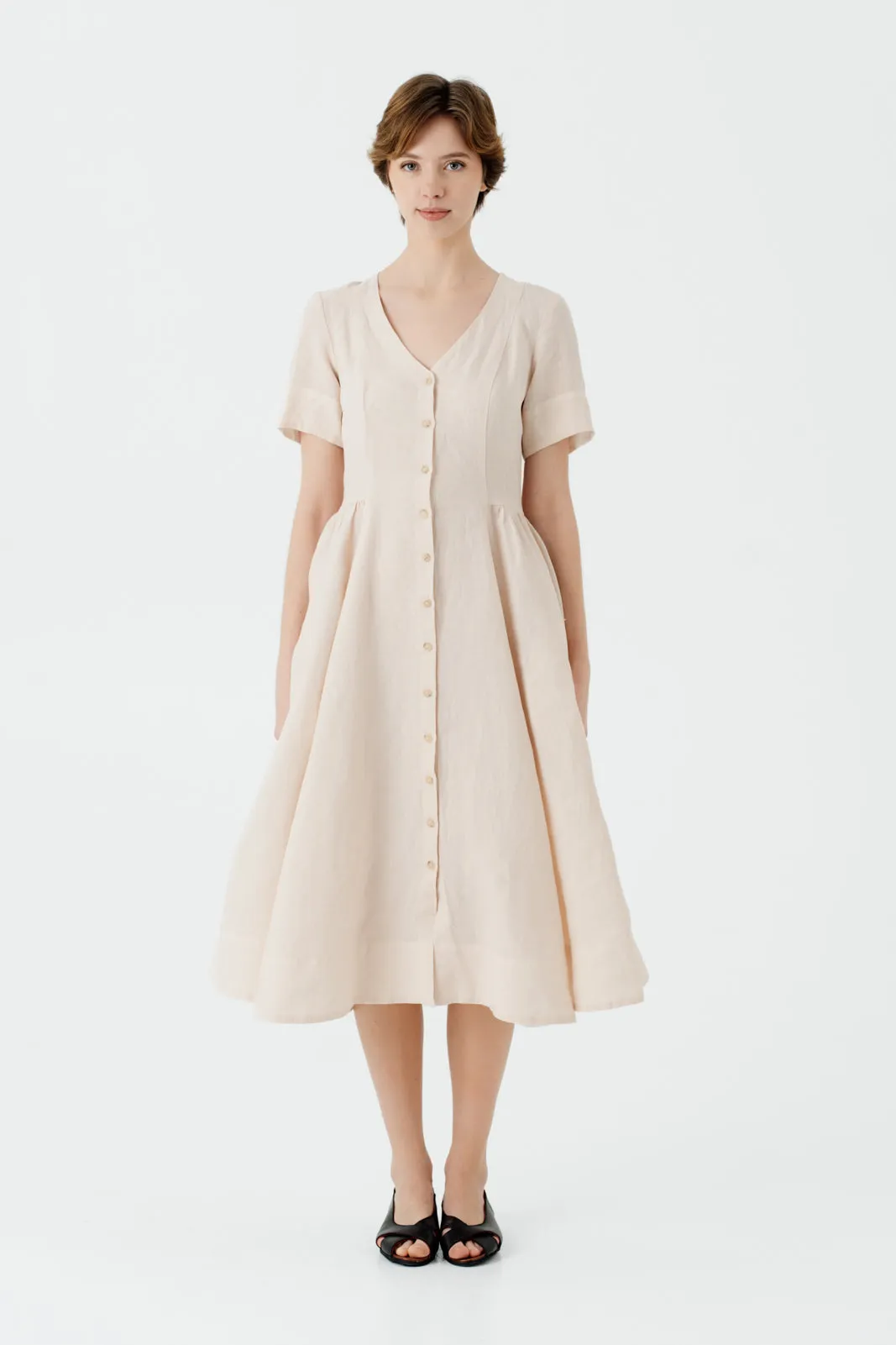 Agness Dress, Short Sleeve, Seashell White