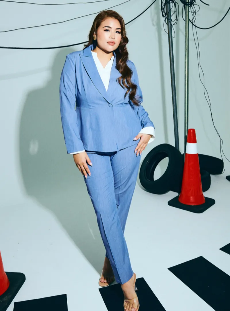 Amber Peplum Blazer - Denim Blue