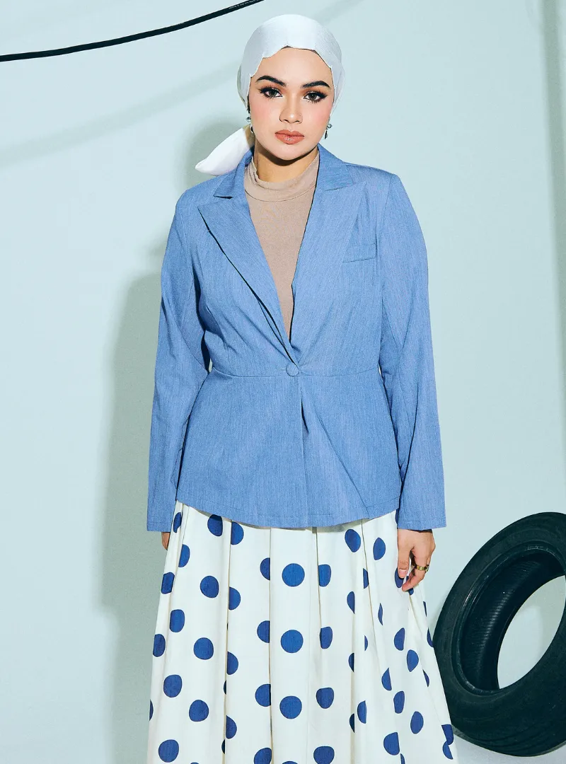 Amber Peplum Blazer - Denim Blue