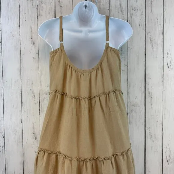 Anthropologie Eberjey Tan Linen Kesia Tiered Sleeveless Maxi Dress Size Medium