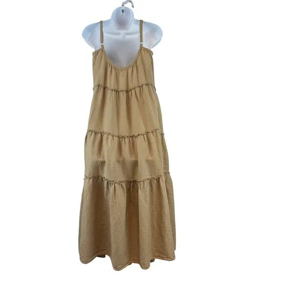 Anthropologie Eberjey Tan Linen Kesia Tiered Sleeveless Maxi Dress Size Medium