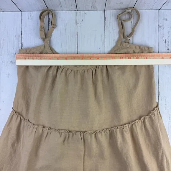 Anthropologie Eberjey Tan Linen Kesia Tiered Sleeveless Maxi Dress Size Medium