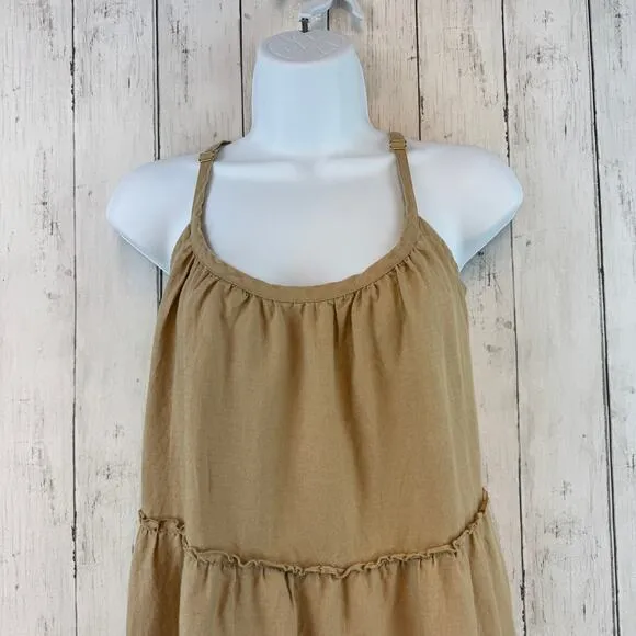 Anthropologie Eberjey Tan Linen Kesia Tiered Sleeveless Maxi Dress Size Medium
