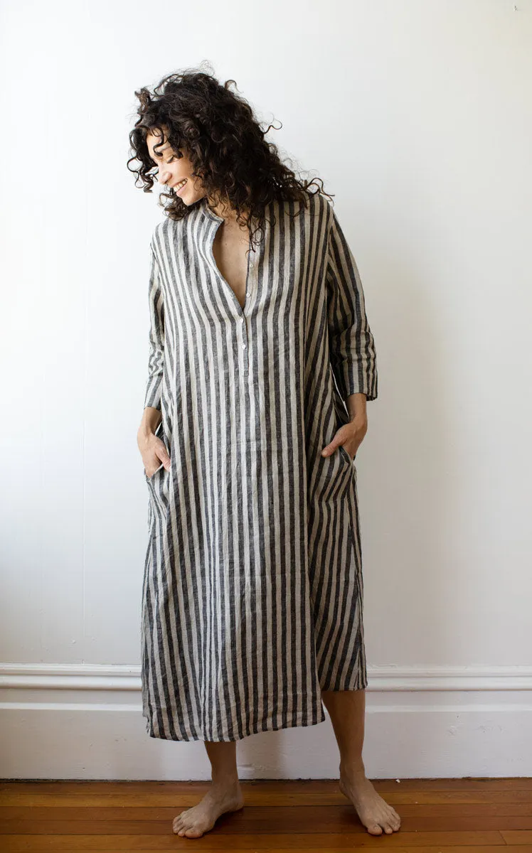 Atelier Dress in Dove Striped Linen