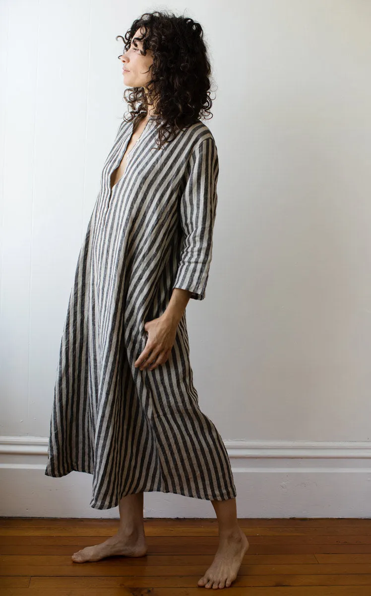 Atelier Dress in Dove Striped Linen