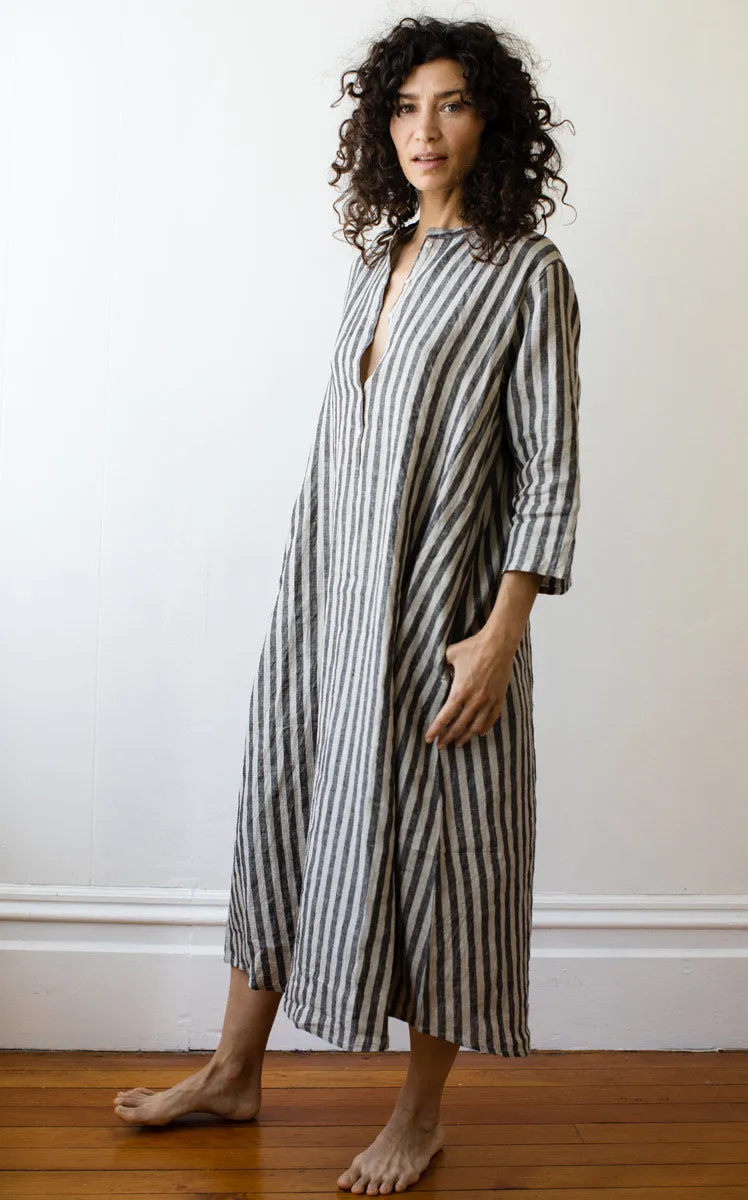 Atelier Dress in Dove Striped Linen