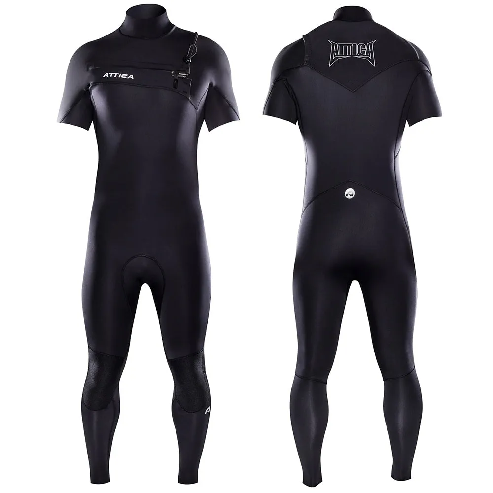 ATTICA OMEGA CHEST ZIP 3/2MM SHORT SLEEVE STEAMER S23 - BLACK/WHITE