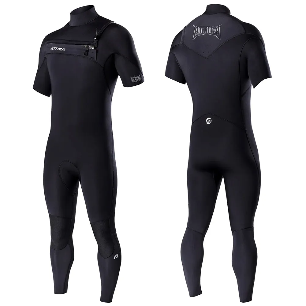 ATTICA OMEGA CHEST ZIP 3/2MM SHORT SLEEVE STEAMER S23 - BLACK/WHITE