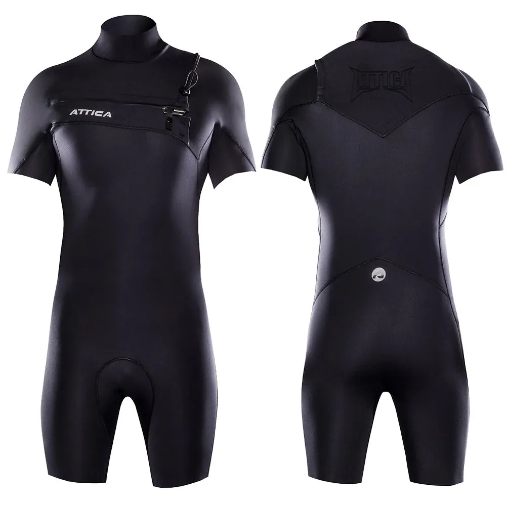 ATTICA OMEGA SHORT SLEEVE CHEST ZIP 2/2mm SPRINGSUIT BLACK SILVER