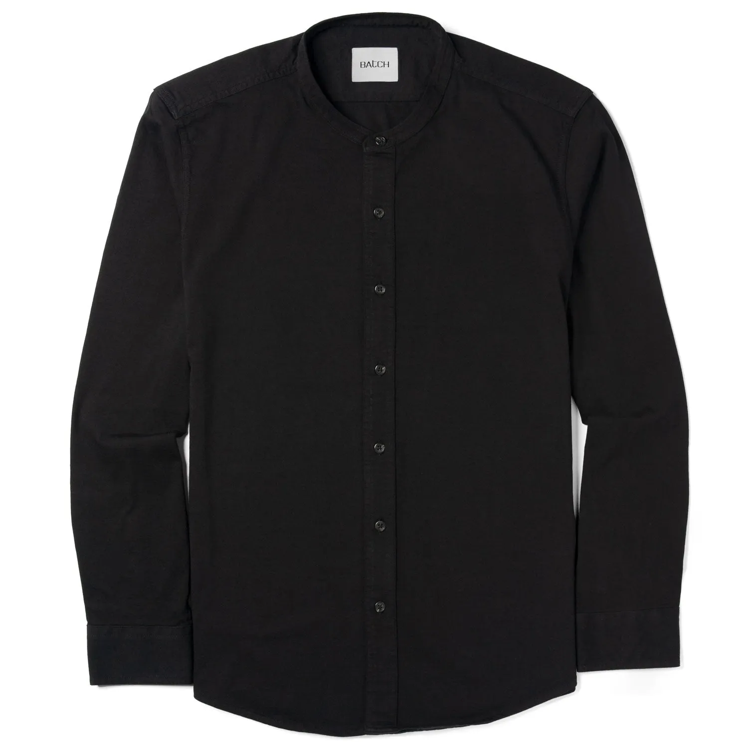 Band Collar T-Shirt Shirt - Jet Black Cotton Jersey