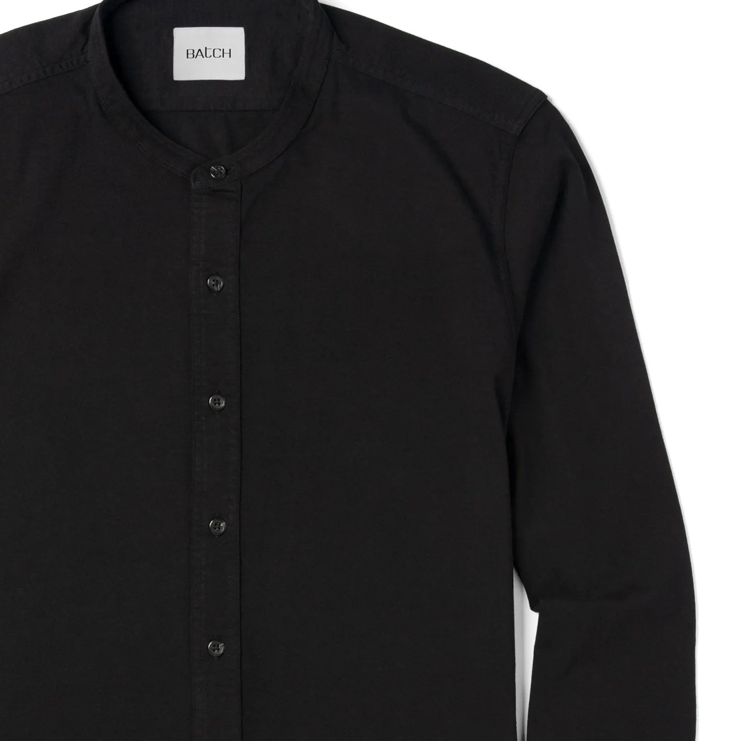 Band Collar T-Shirt Shirt - Jet Black Cotton Jersey