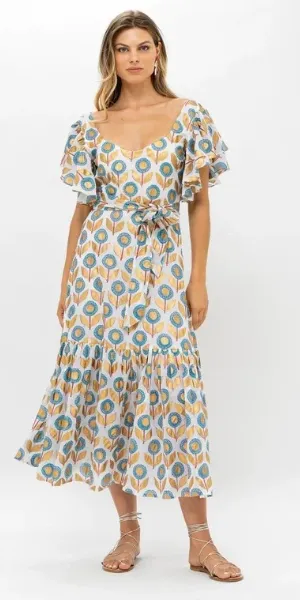 Belted Flirty Maxi in Touraine Blue