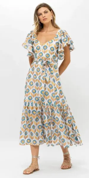 Belted Flirty Maxi in Touraine Blue