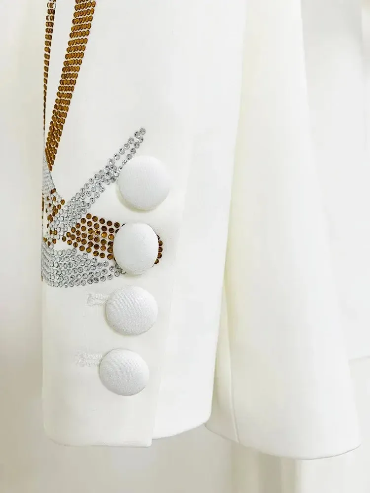 Belted Rhinestone Blazer Crystal Flare Pant Suit