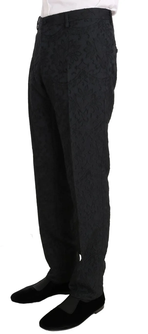 Black Floral Brocade Slim Fit 3 Piece Suit