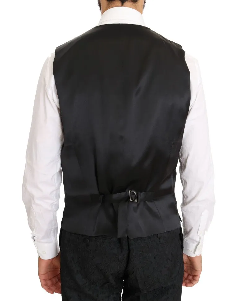 Black Floral Brocade Slim Fit 3 Piece Suit