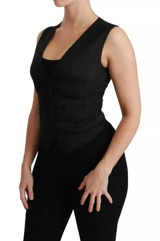 Black Lace Waistcoat Slim Vest Silk Top