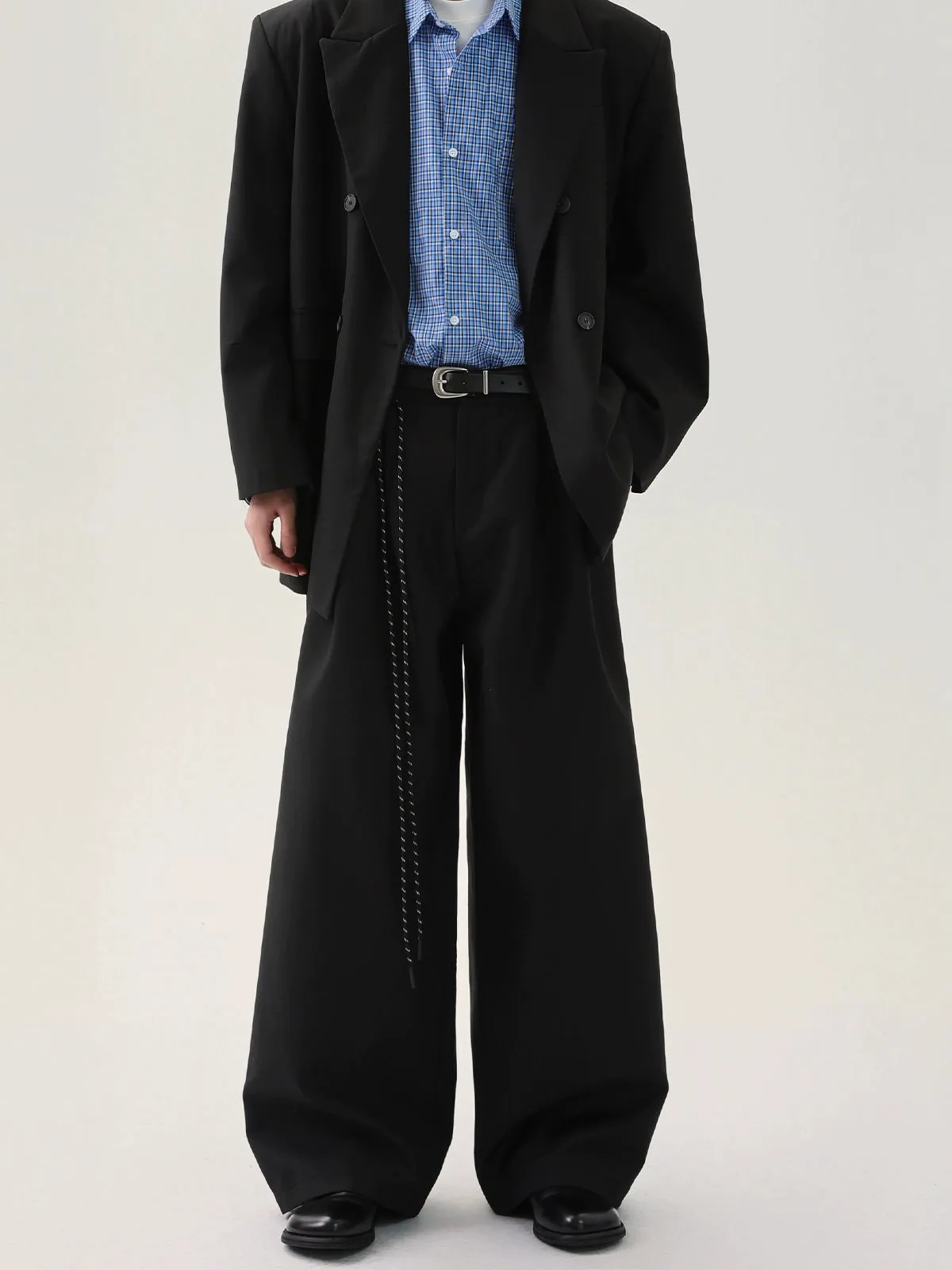 Black Wide Leg Pleated Trousers