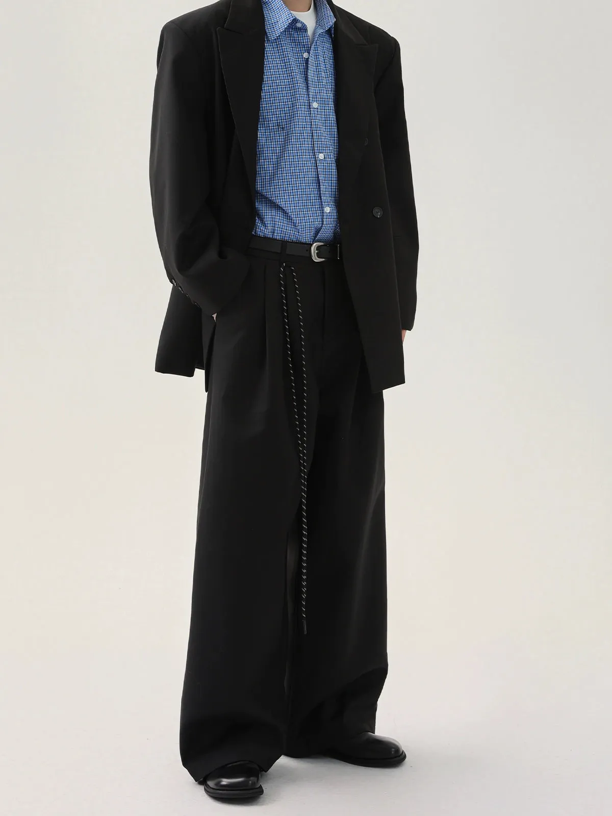 Black Wide Leg Pleated Trousers