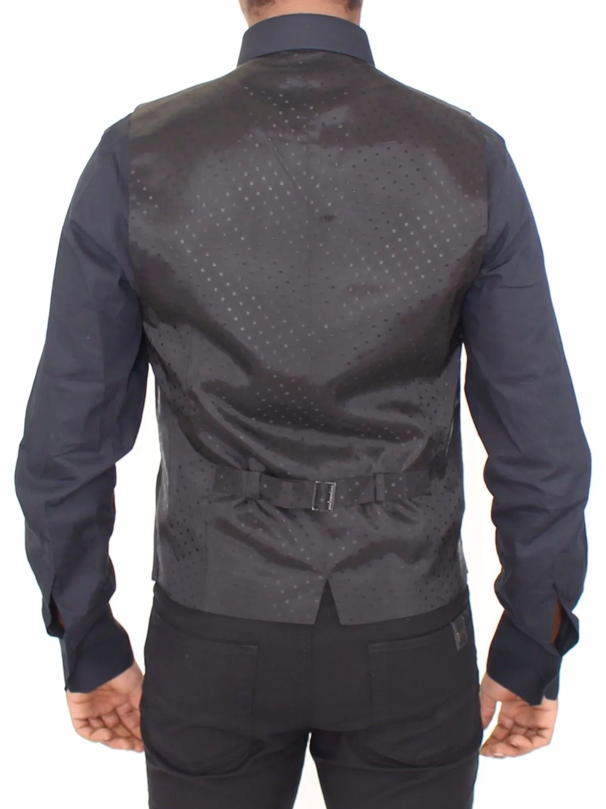 Black Wool Silk Stretch Dress Vest Blazer
