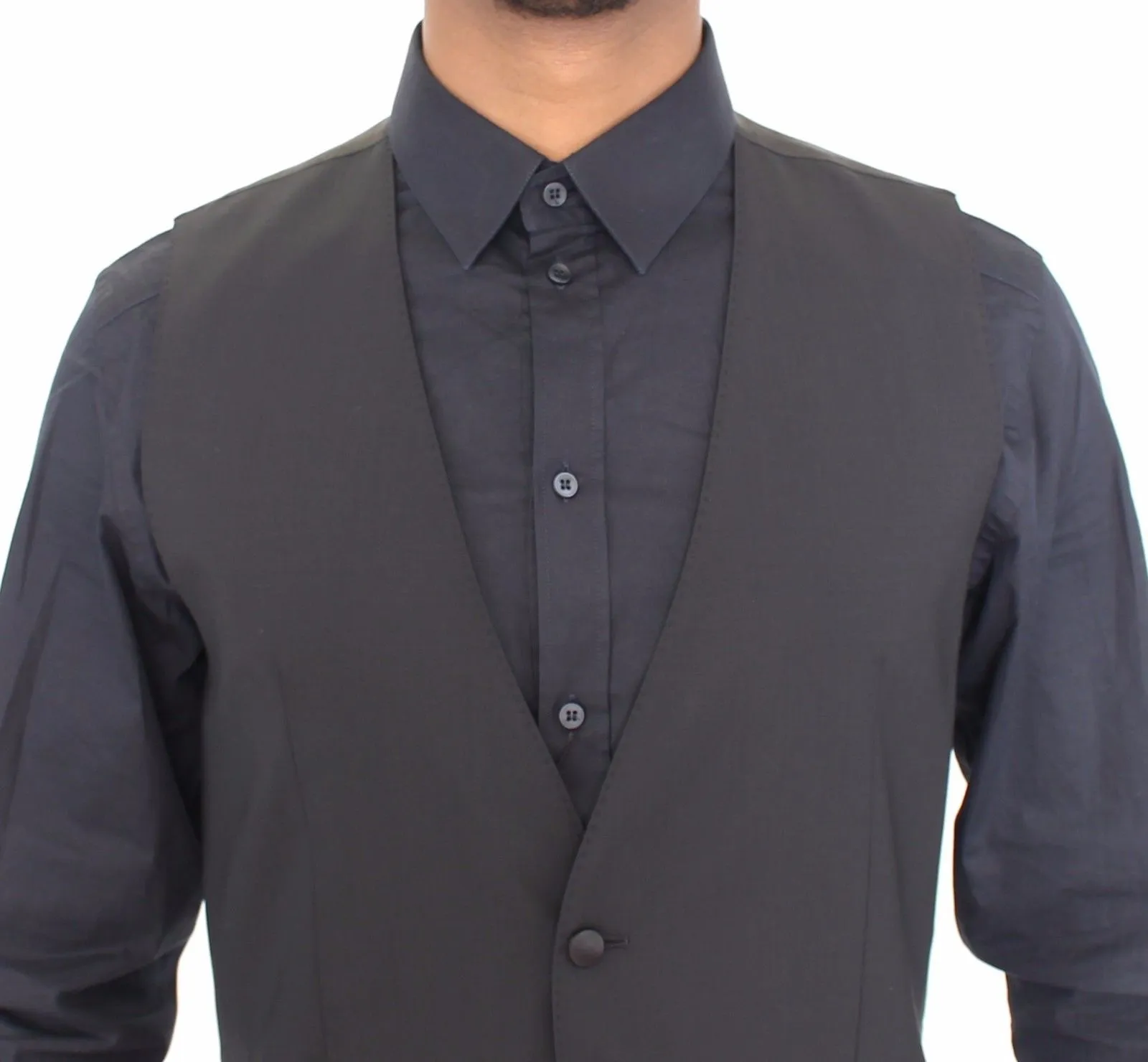 Black Wool Silk Stretch Dress Vest Blazer