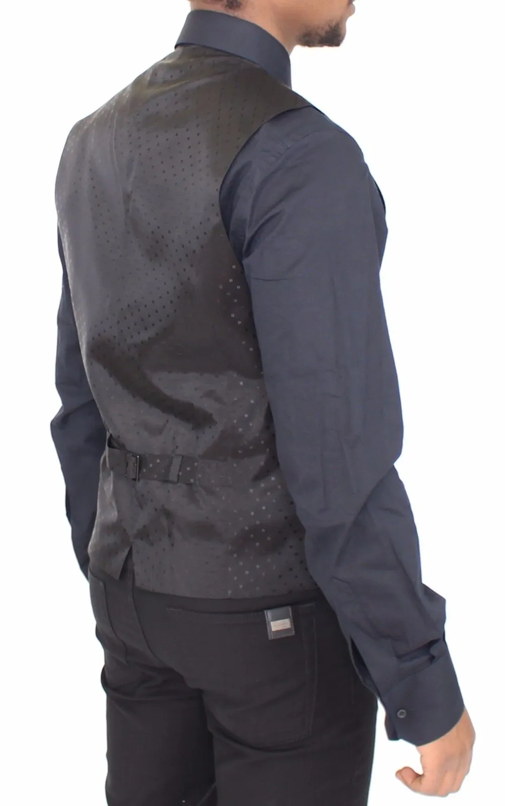 Black Wool Silk Stretch Dress Vest Blazer