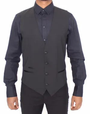 Black Wool Silk Stretch Dress Vest Blazer