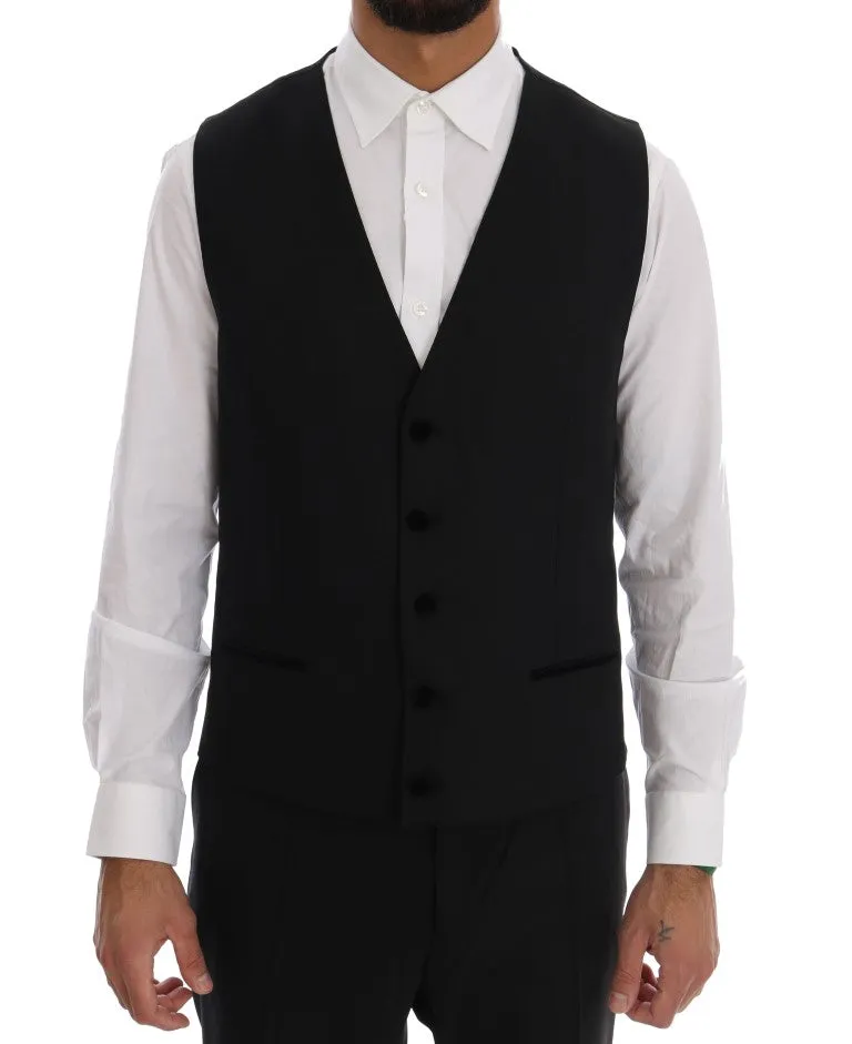 Black Wool Stretch Slim Fit 3 Piece Suit