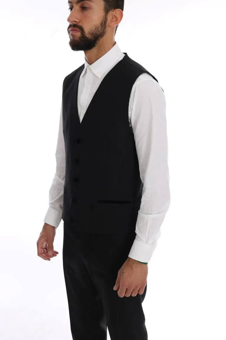 Black Wool Stretch Slim Fit 3 Piece Suit