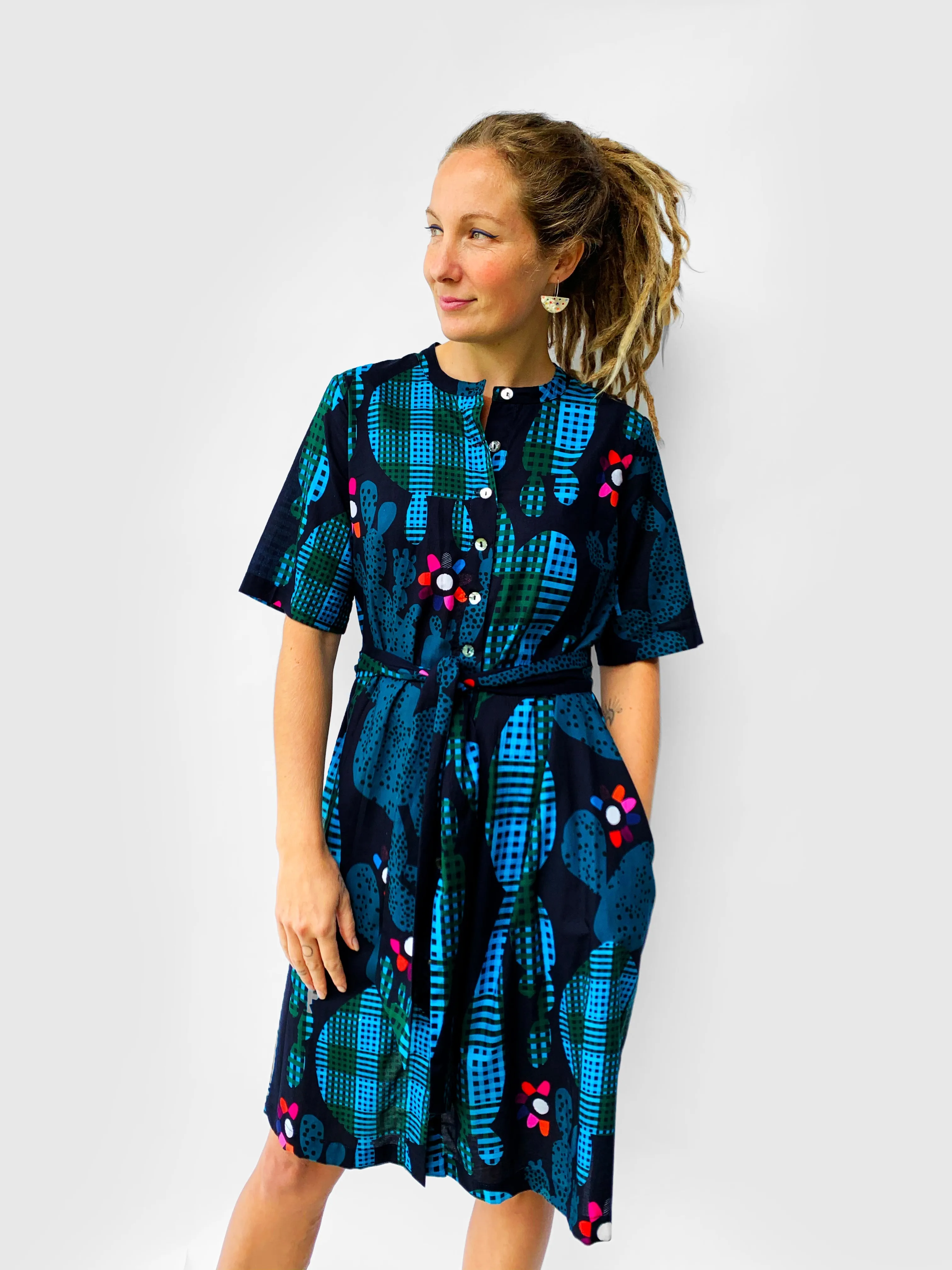 Blink Cactus 100% cotton dress with tie