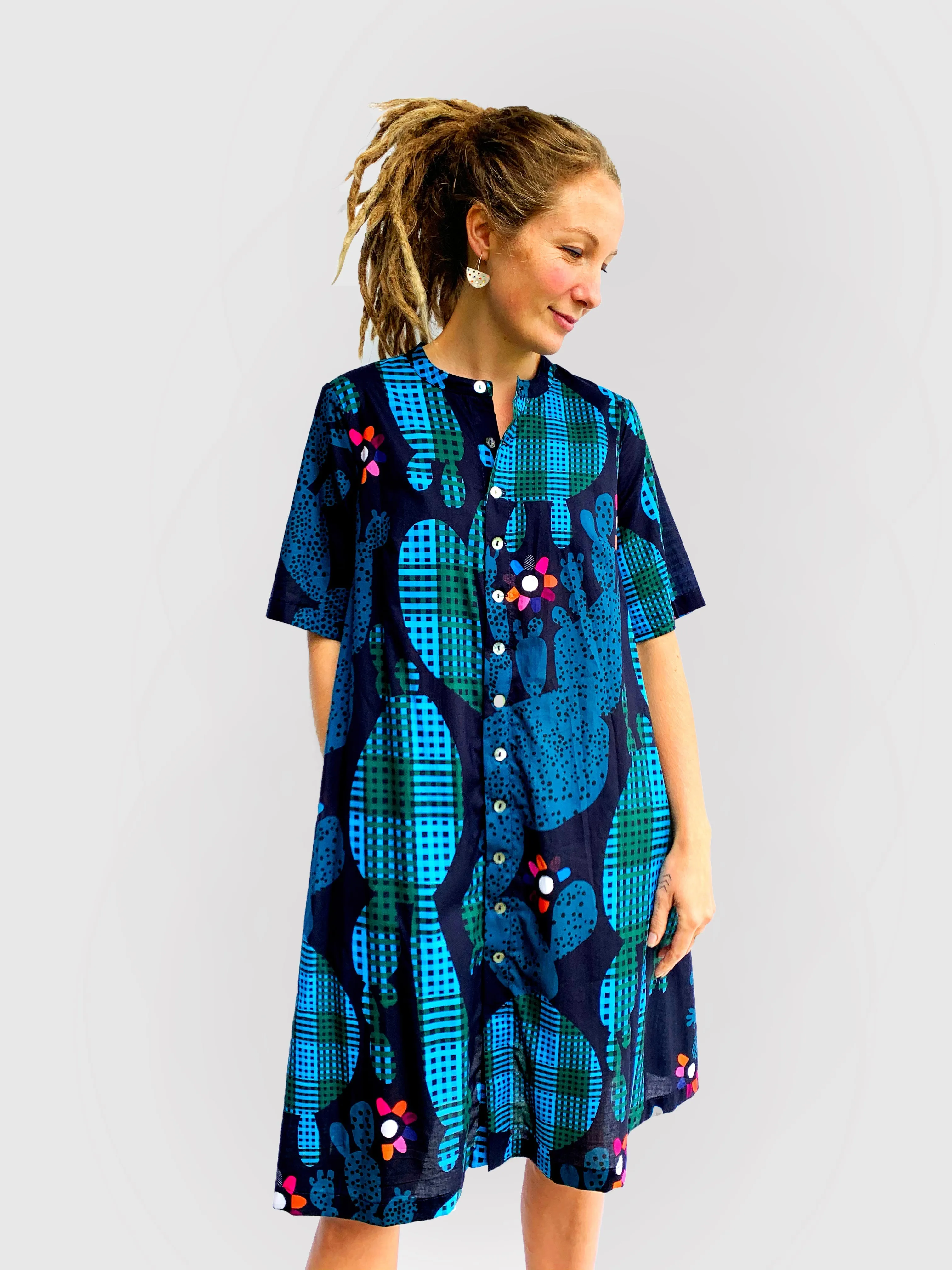 Blink Cactus 100% cotton dress with tie