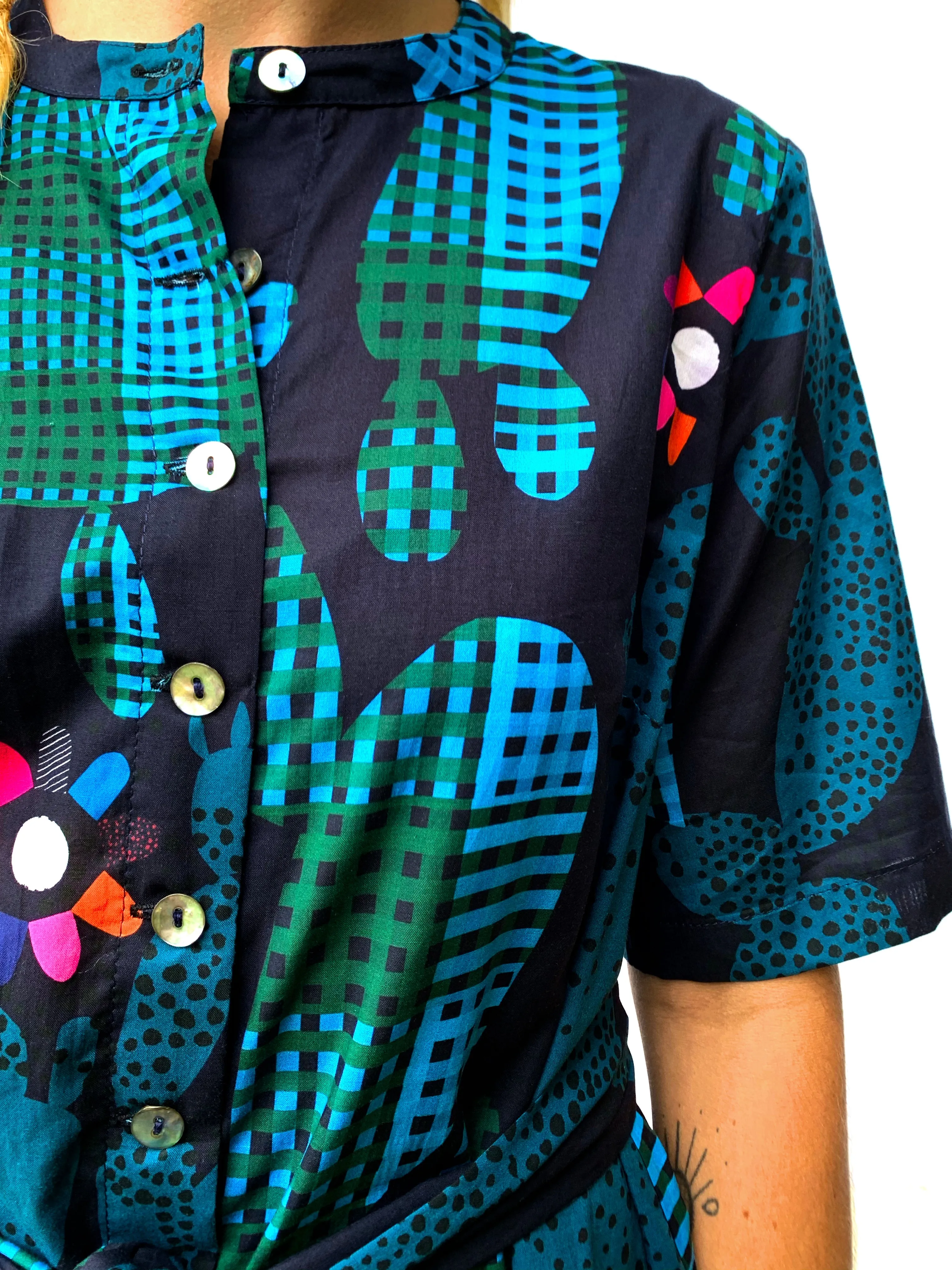 Blink Cactus 100% cotton dress with tie