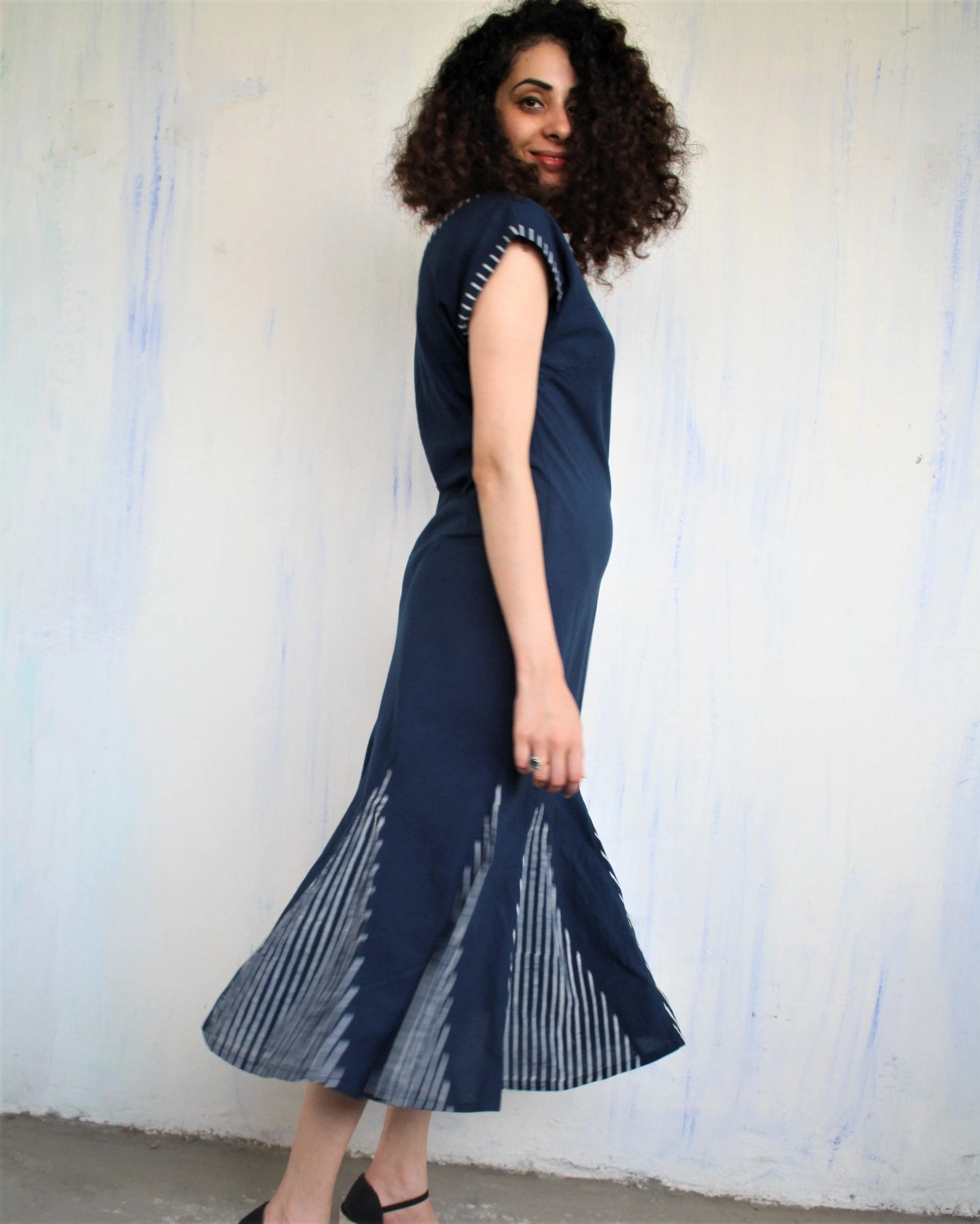 Blue Kali Blockprinted Cotton Dress