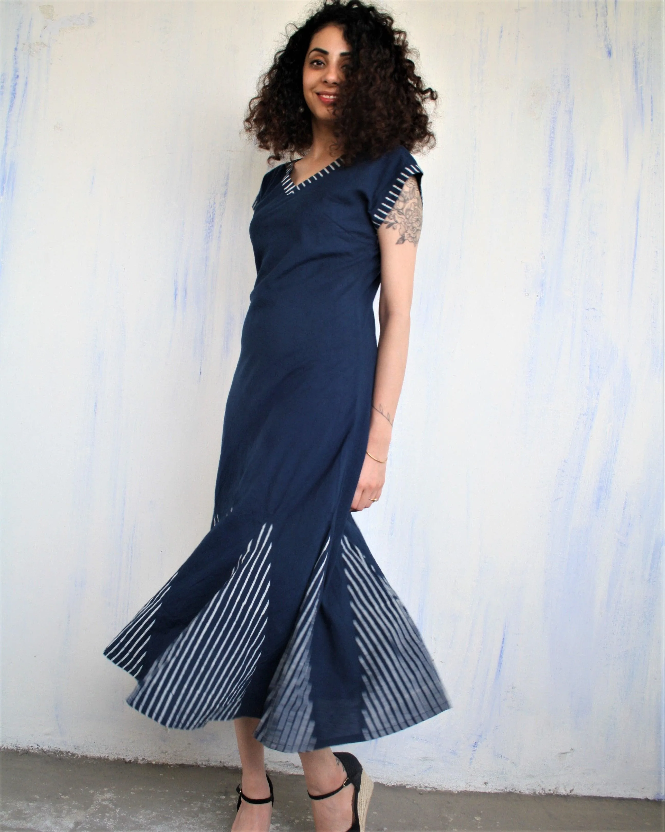 Blue Kali Blockprinted Cotton Dress