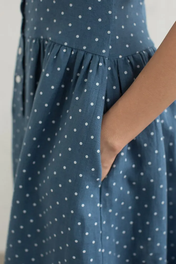 Blue Polka-Dot Linen Dress
