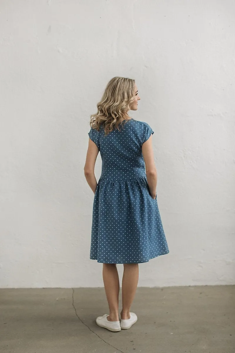 Blue Polka-Dot Linen Dress